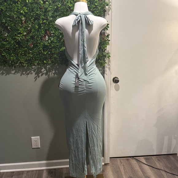 NWT-Celebratory Love Sage Green Mesh Ruched Halter Dress - Picture 7 of 13
